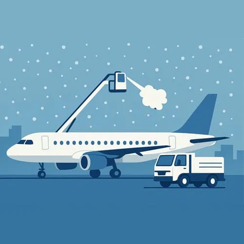 Potassium acetate being sprayed on a snowy runway in winter conditions