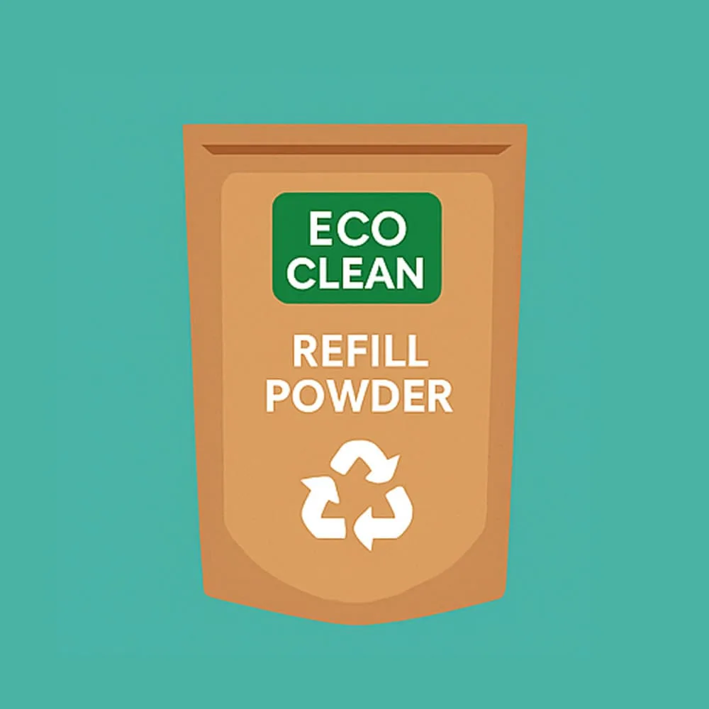 Infographic comparing eco-friendly refill powder cleaners with traditional liquid cleaners, highlighting Turkey’s advantages in private label manufacturing.