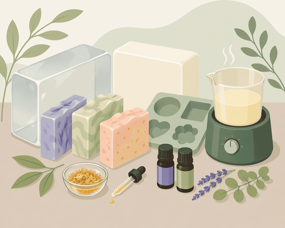 Melt and pour soap base blocks with handmade soap bars for private label and wholesale production