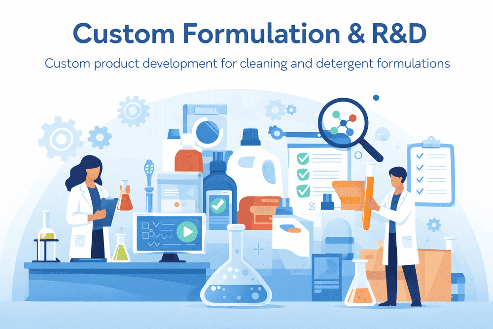 Custom formulation and R&D illustration for cleaning and detergent product development