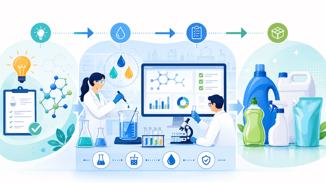 Custom cleaning product formulation process from laboratory R&D to finished detergent products