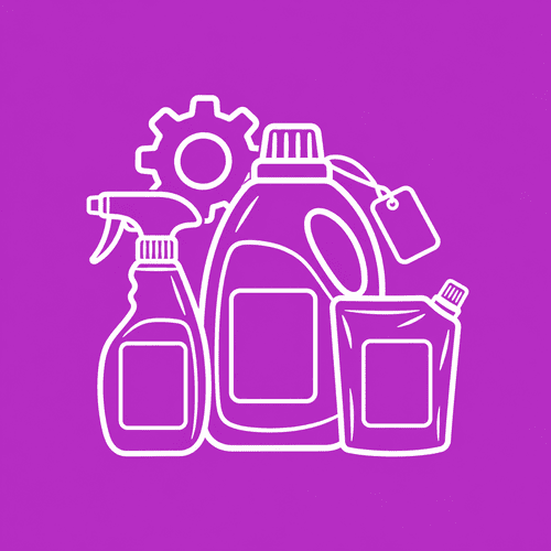 White spray bottle, detergent container and refill pouch with blank labels representing private label manufacturing