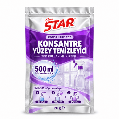 500 ml ürün hazırlamak için 20 g konsantre yüzey temizleyici, mor ve gümüş saşe ambalaj