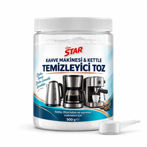 Kahve makinesi ve kettle toz temizleyici ürün ambalajı