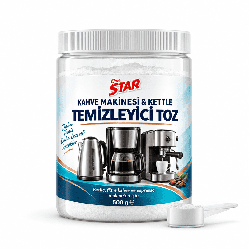 Kahve makinesi ve kettle toz temizleyici ürün ambalajı