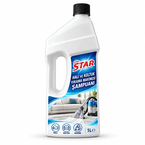 Halı ve koltuk yıkama makinesi şampuanı, 1 litrelik beyaz kulplu şişe